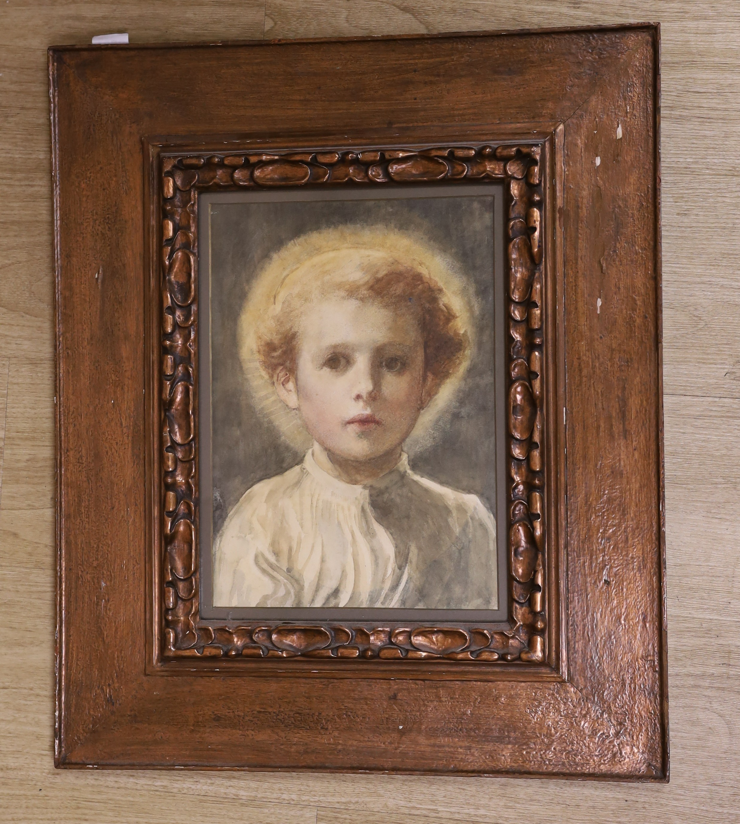 Louis B. Davis (1860-1941), watercolour with bodycolour, Study of an angel, Abbott & Holder label verso, 34 x 24cm